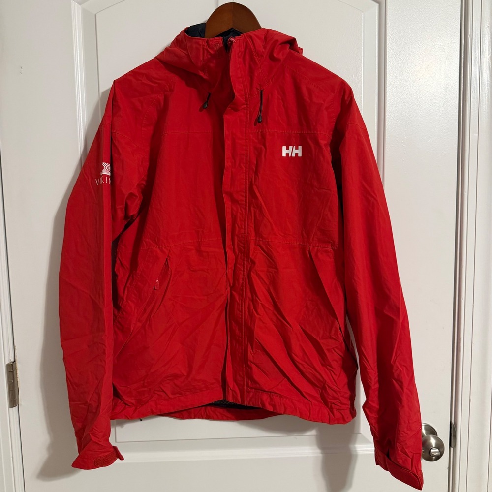 Helly Hansen Viking Red Hooded Rain Jacket Mens Medium Full Zip Shell